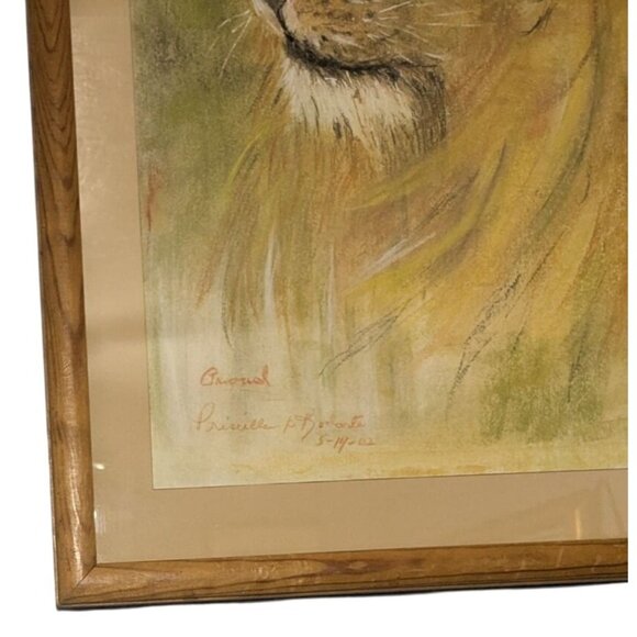 Lion Pastel Drawing by Priscilla P. Forster 5-14-02 Framed Wood Frame Glass - Picture 9 of 15